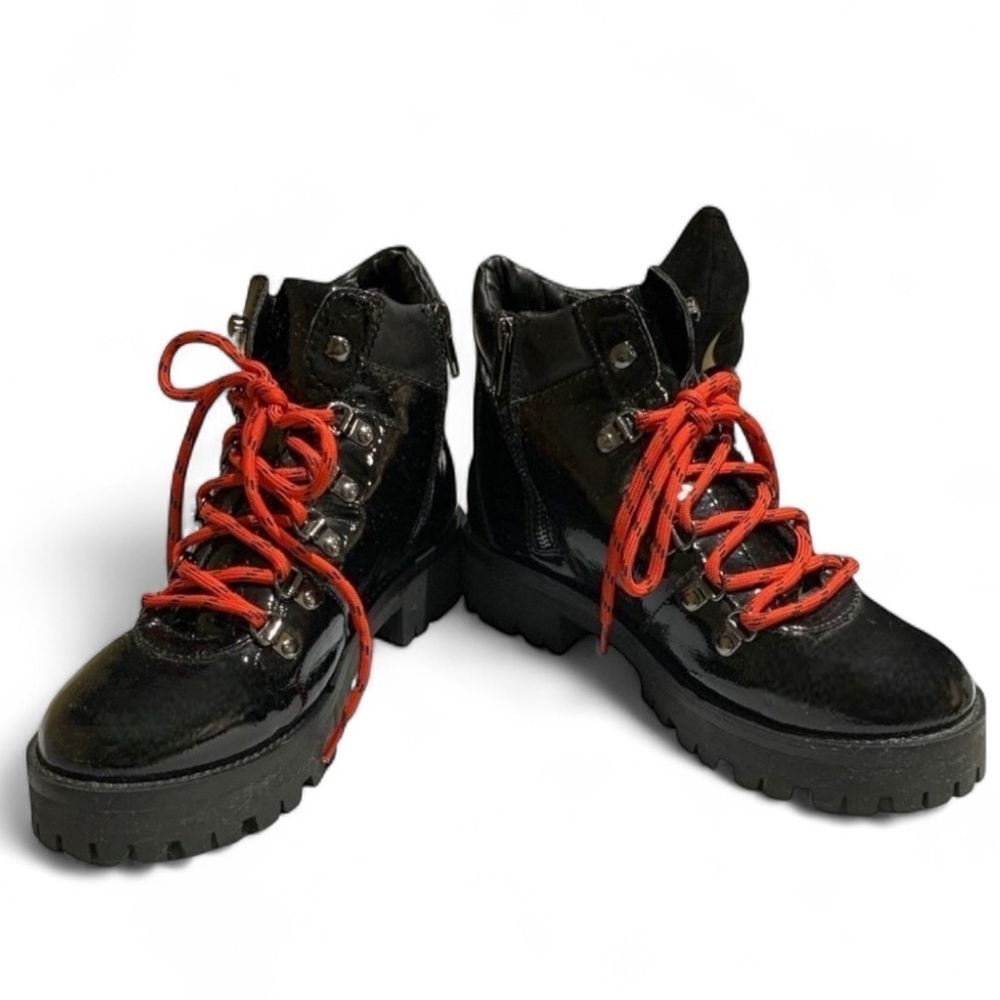 AQUA - Knox Black Patent Leather Lug Boots Size 9.5